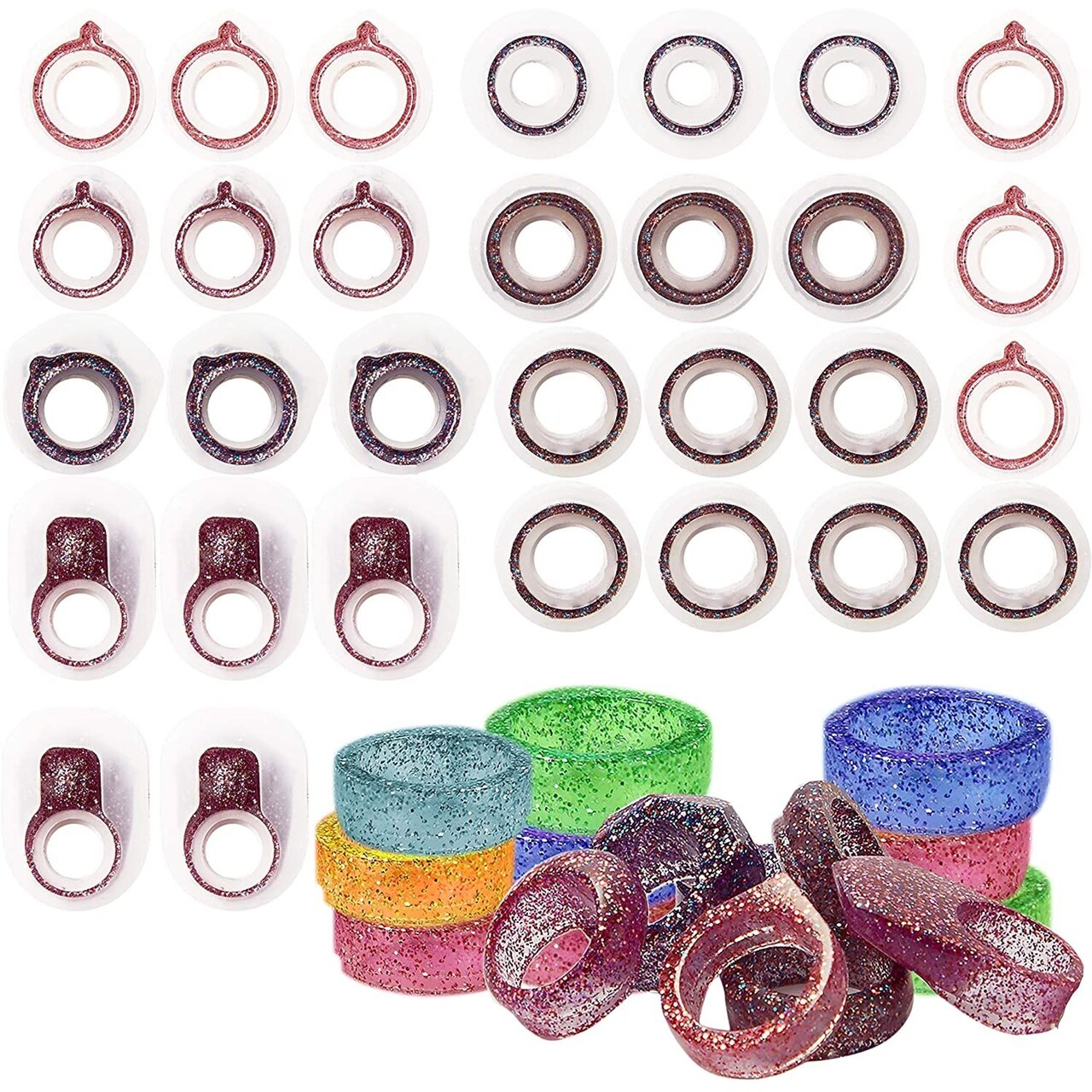Resin Casting Kit for Rings, Round & Rhombic Cut for DIY Jewelry Making, Craft Supplies